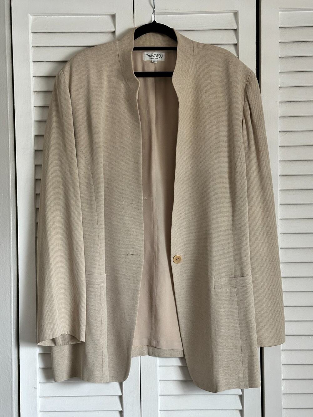 Vintage 80s/90s Tamotsu New York Blazer Cream Shoulder Pads Size 2 Old Money